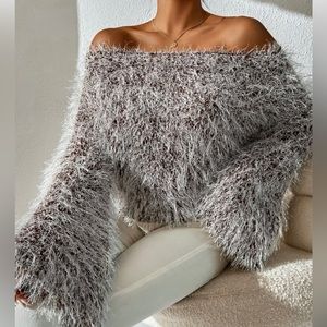 Off The Shoulder Fluffy Sweater